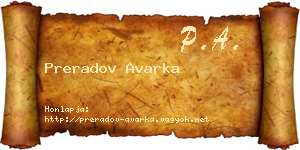 Preradov Avarka névjegykártya